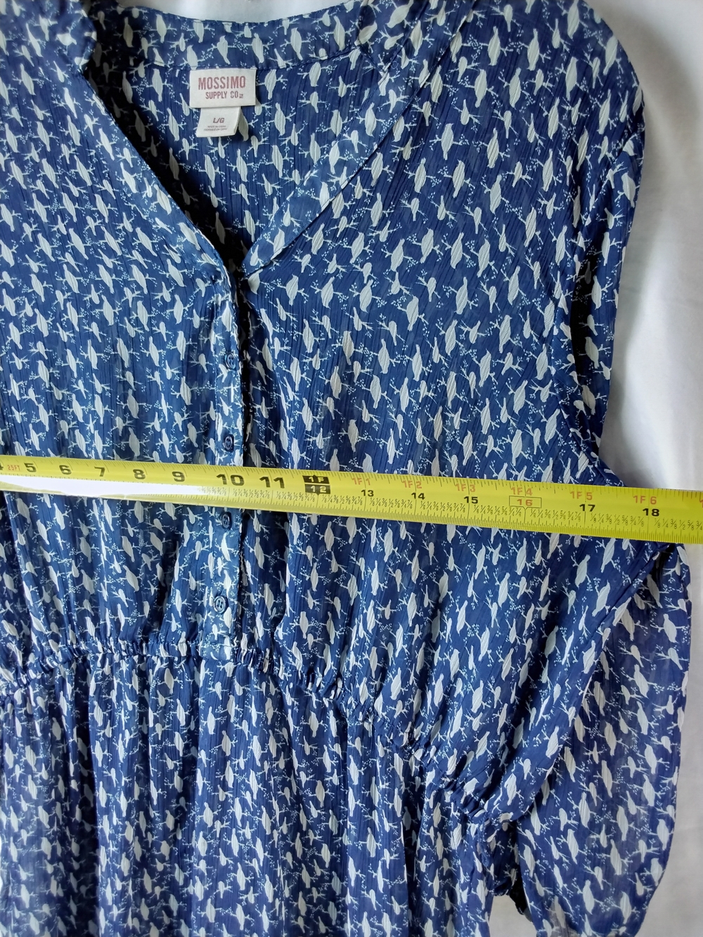 Mossimo Supply Co. Blue Printed Button-Front Tie-Waist Tunic - Picture 10 of 12